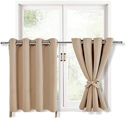 Hiasan RV Blackout Curtains for Bedroom, 52 x 36 Inches Long - Thermal Insulated & Energy Saving Window Curtains for Living Room, 2 Drape Panels Sewn with Tiebacks, Beige