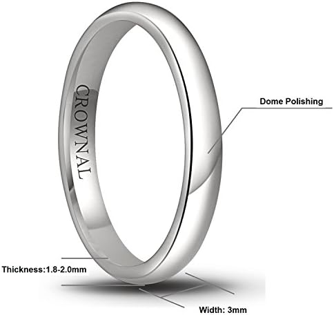 CROWNAL 1mm 2mm 3mm 4mm 5mm 6mm 7mm 8mm Tungsten White/Yellow Gold/Rose Gold Plated Wedding Band Ring Men Women Plain Dome Polished Comfort Fit