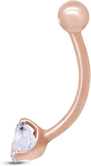 AFFY Internally Threaded Belly Button Navel Ring for Women, Three-Prong Round Simulated Birthstone in 14K Gold Over 925 Sterling Silver, Body Piercing Jewelry Gift