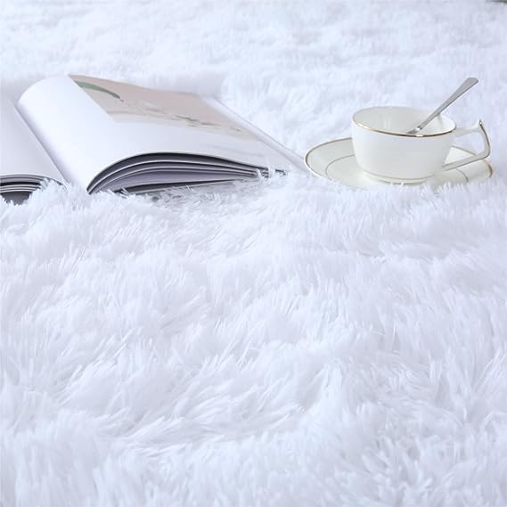 White Area Rug 9x12 Living Room - Soft Large Shag Carpet | Pure White Elegance Crisp White Brightens Any Living Room - Stunning Snowy Backdrop For Holiday And Christmas Photos.