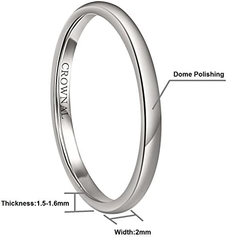 CROWNAL 1mm 2mm 3mm 4mm 5mm 6mm 7mm 8mm Tungsten White/Yellow Gold/Rose Gold Plated Wedding Band Ring Men Women Plain Dome Polished Comfort Fit
