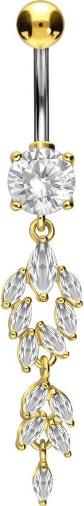 PIERCINGLINE Titanium Belly Button Piercing 925 Silver Design CRYSTAL PENDANT