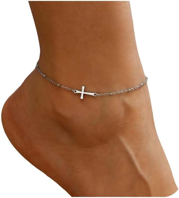 Dainty Ankle Bracelets for Women 18K Gold Plated Satellite Beaded Herringbone Lip Chain Anklets Simple Minimalist Summer Beach Foot Jewelry Christmas Gifts