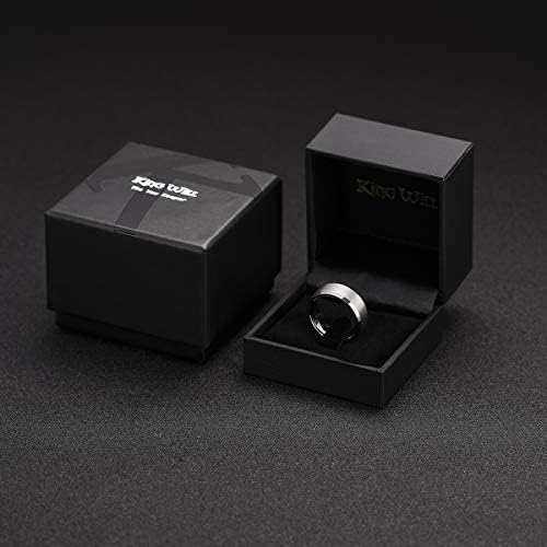 King Will Tungsten Men's Wedding Ring - Available in 6mm to 10mm, Black/Silver, Matte Finish, Beveled Polished Edge, Comfort Fit