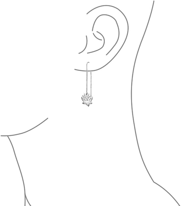 Bling Jewelry Spiritual Zen Lotus Flower Earrings .925 Sterling Silver Long Chain Threader Stabilizing U Hook