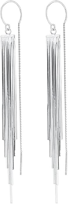 Sterling Silver Big Drop Earrings 925 Tassel Linear Ear Hanging Shimmering Fan Statement Teardrop Earrings - Designer Multi-Style Statement Exquisite Trendy Upscale Chandelier Dangle Earrings Jewelry Gift for Women