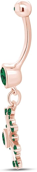 AFFY Snowflake Belly Button Ring for Women Simulated Birthstone, Round Cut Gemstone in 14K Gold Over 925 Sterling Silver, Navel Barbell Piercing Jewelry for Her