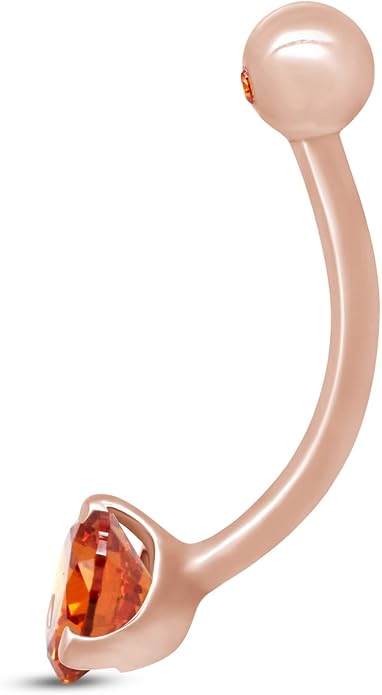 AFFY Internally Threaded Belly Button Navel Ring for Women, Three-Prong Round Simulated Birthstone in 14K Gold Over 925 Sterling Silver, Body Piercing Jewelry Gift