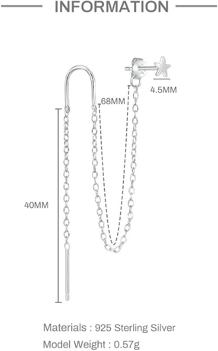 Sterling Silver Threader Chain Earrings for Women Girls Long Chains Tassel Dangle Drop Double Piercing Studs Earring Hypoallergenic Cute Birthday Holiday Travel Accessories Jewelry Gifts