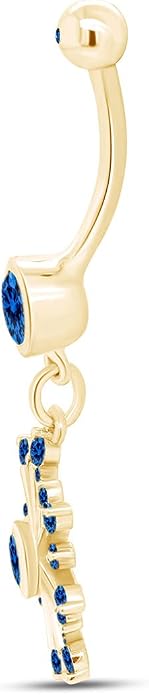 AFFY Snowflake Belly Button Ring for Women Simulated Birthstone, Round Cut Gemstone in 14K Gold Over 925 Sterling Silver, Navel Barbell Piercing Jewelry for Her