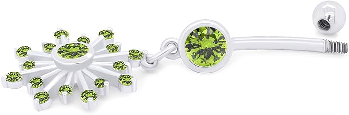 AFFY Snowflake Belly Button Ring for Women Simulated Birthstone, Round Cut Gemstone in 14K Gold Over 925 Sterling Silver, Navel Barbell Piercing Jewelry for Her