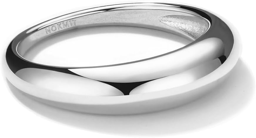 NOKMIT Chunky Dome Rings for Women Dainty 14K Gold Silver Tone Cute Bold Dome Statement Ring Thick Minimalist Thumb Band High Polished Smooth Comfort Fit Size 5-10