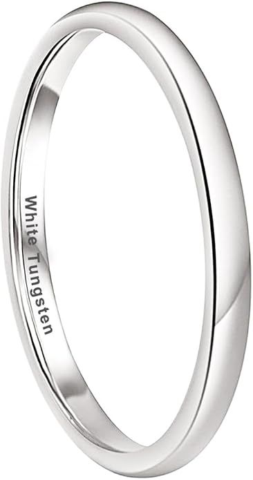 TUTISS 2mm 3mm 4mm 5mm 6mm 7mm 8mm 10mm White Tungsten Rings for Men Women Engagement Wedding Bands Domed Polished Shiny Comfort Fit