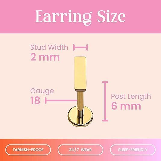 Cords Club Bar Flat Back Stud – ASTM-F136 Implant Grade Titanium - Push Pin Design for Sensitive Ears (Single Earring)