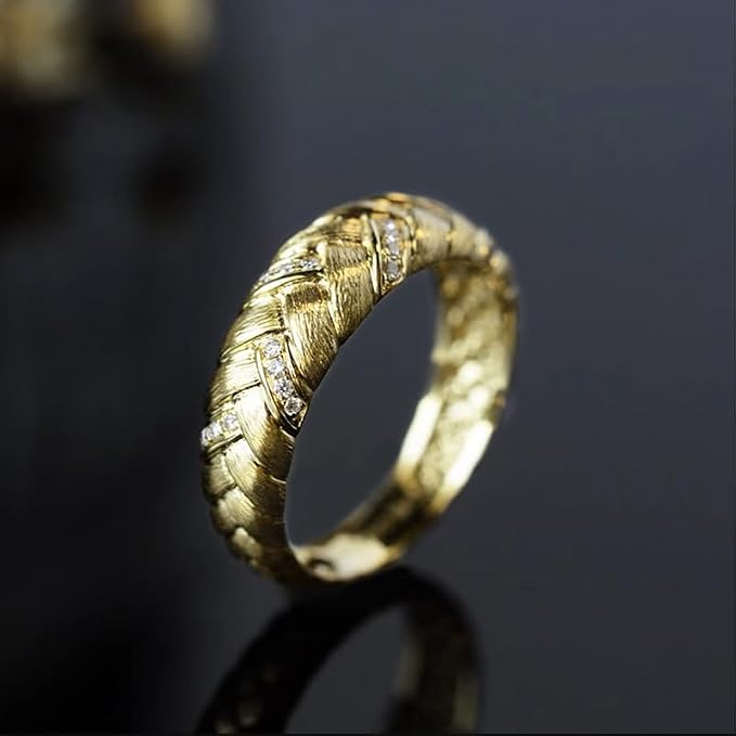 14K Gold Plated 7MM Wide Band Croissant Dome Ring Twisted Braided Gold Plated Ring Chunky Signet Ring for Women Size 6#