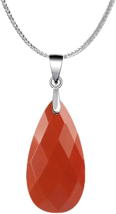 iSTONE 925 Sterling Silver Natural Crytral for Womens Pendant Necklace, Gemstone Birthstone with 17.8" Silver Chain Ladies