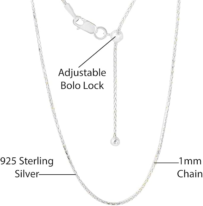 Savlano 925 Sterling Silver Solid 1.0MM Franco Square Box Adjustable Bolo 14-24 Inch Chain Necklace For Women - Made in Italy Comes With a Gift Box