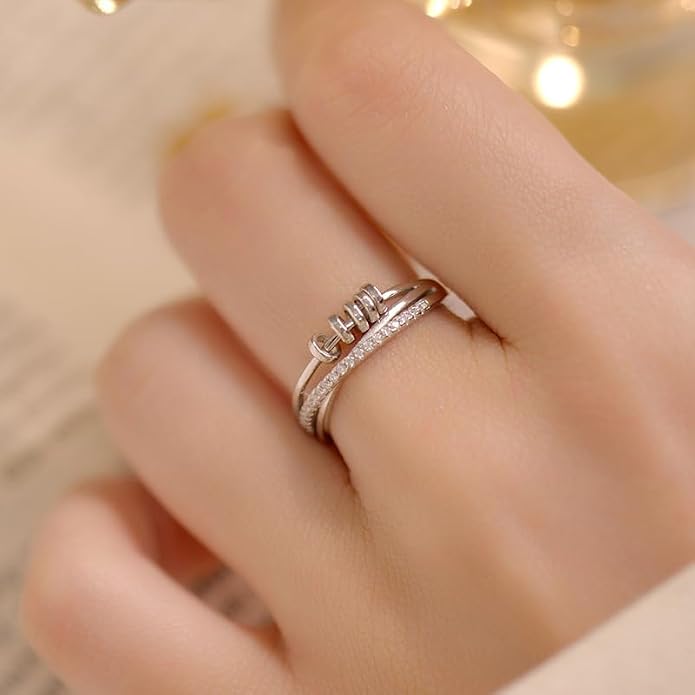 Fidget Ring Anxiety Spinner Ring Open Adjustable Sunflower Star Moon Windmill Butterfly Rings Daisy Stress Relieving Fidget Women Cubic Zirconia Anti Stress Mood Rotate Inspirations Jewelry