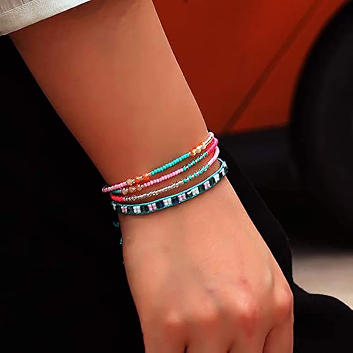 SUMMER LOVE Boho Bohemian Beaded Anklet Bracelets for Women Unique Colorful Pretty Beach Anklet,Handmade
