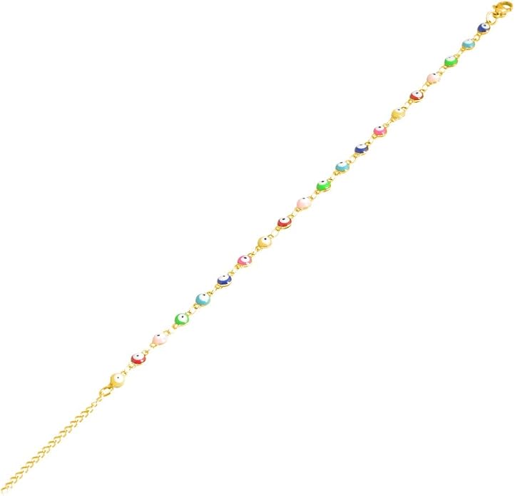 Multi-Colored Evil Eye Pendant Anklet, 9"+2" Extender