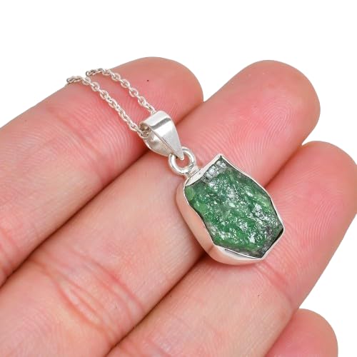 Natural Real Raw Tsavorite Garnet Crystals Bezel Pendant Necklace, Birthstone, Healing Rough Gemstone, Silver Plated Jewelry 18 inch (1 pendant)