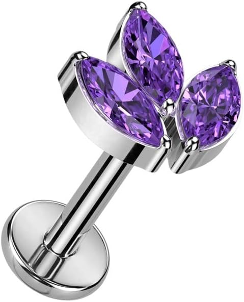 Pierced Owl 16GA F136 Implant Grade Titanium Internally Threaded CZ Crystal Marquise Top Flat Back Stud
