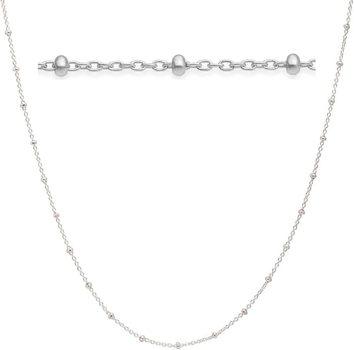 Adabele Solid 925 Sterling Silver Gold Filled White Gold Satellite Bead Station Chain Necklace Cute Dainty Thin Tarnish Resistant Hypoallgeneric Women Neck Jewelry