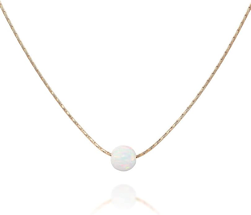 Opal Bead Choker Necklace – Rose and Gold Filled or Sterling Silver, Blue or White Opal Ball, Dainty Minimalist Jewelry 13.5"-16.5"