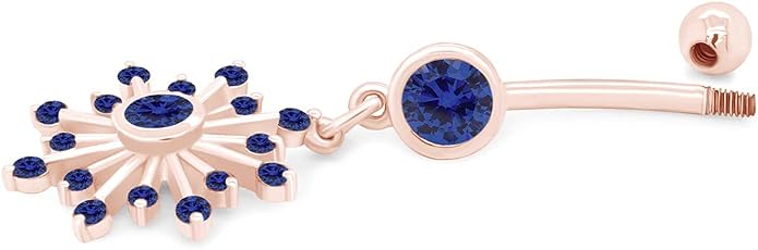 AFFY Snowflake Belly Button Ring for Women Simulated Birthstone, Round Cut Gemstone in 14K Gold Over 925 Sterling Silver, Navel Barbell Piercing Jewelry for Her