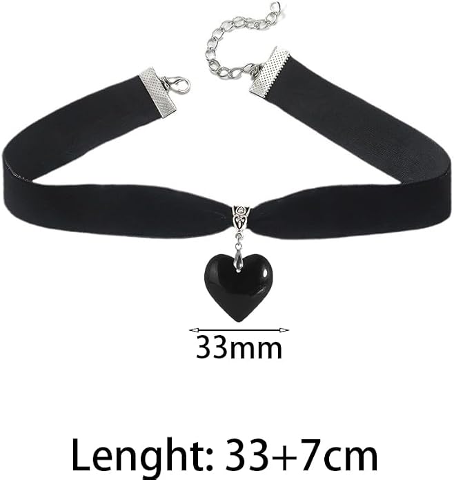 Puffy Heart Necklace for Women Crystal Heart Chunky Necklace Pendant Black Velvet Choker Necklace Christmas Jewelry Gift