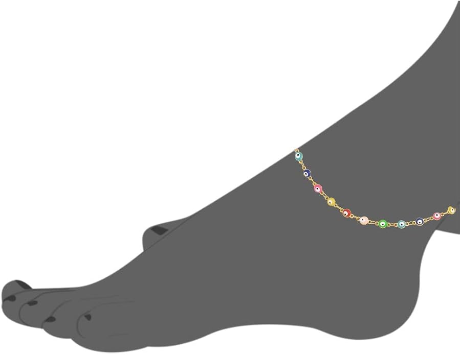 Multi-Colored Evil Eye Pendant Anklet, 9"+2" Extender
