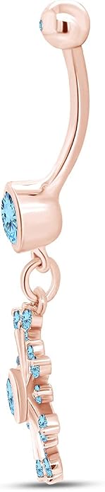 AFFY Snowflake Belly Button Ring for Women Simulated Birthstone, Round Cut Gemstone in 14K Gold Over 925 Sterling Silver, Navel Barbell Piercing Jewelry for Her