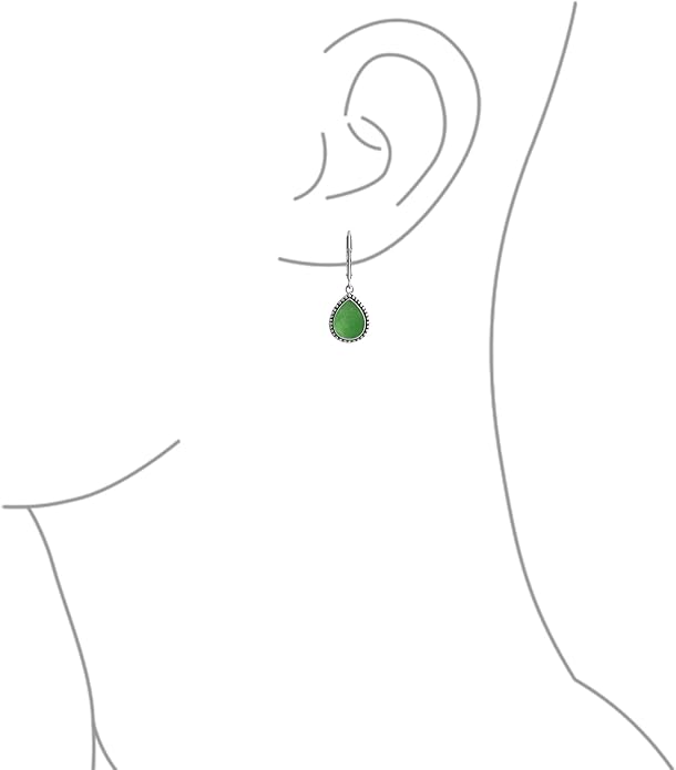 Bling Jewelry Boho Western Style Milgrain Setting Semi Precious Gemstones Lapis Turquoise Jade Onyx Quartz Pear Shaped Teardrop Lever Back Dangle Drop Earrings Teen Oxidized .925 Sterling Silver