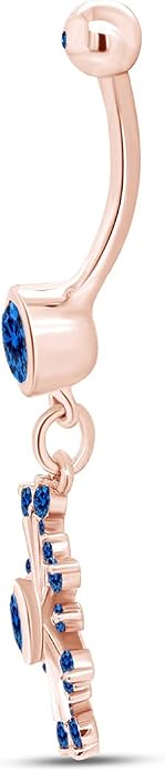 AFFY Snowflake Belly Button Ring for Women Simulated Birthstone, Round Cut Gemstone in 14K Gold Over 925 Sterling Silver, Navel Barbell Piercing Jewelry for Her