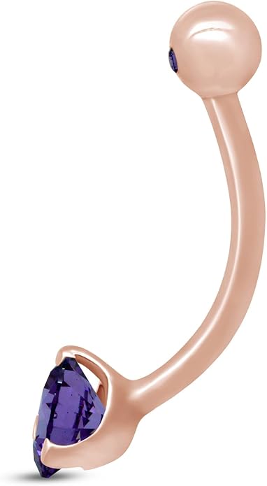 AFFY Internally Threaded Belly Button Navel Ring for Women, Three-Prong Round Simulated Birthstone in 14K Gold Over 925 Sterling Silver, Body Piercing Jewelry Gift