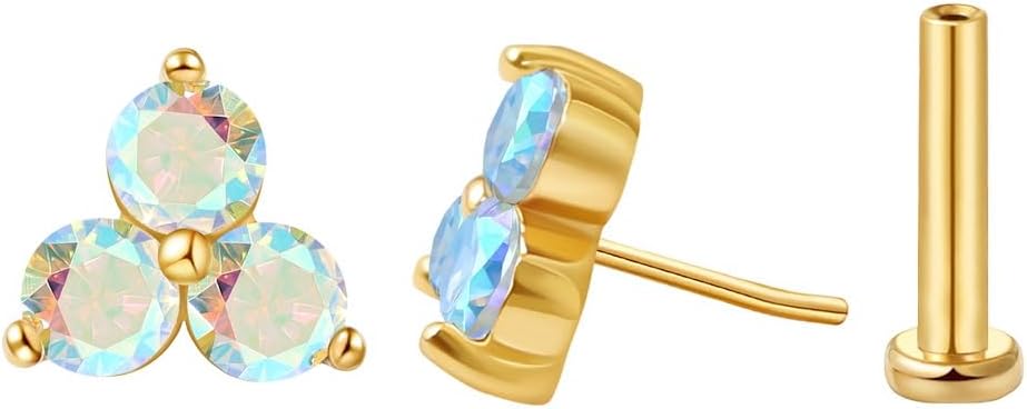 FANSING Cartilage Earring Tragus Stud Trio CZ Stone Flat Back Earring for Helix Conch Threadless Push Pin Labret Stud