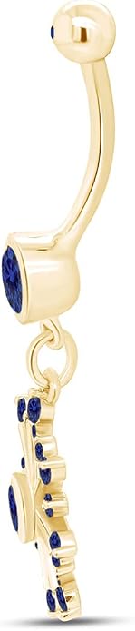 AFFY Snowflake Belly Button Ring for Women Simulated Birthstone, Round Cut Gemstone in 14K Gold Over 925 Sterling Silver, Navel Barbell Piercing Jewelry for Her
