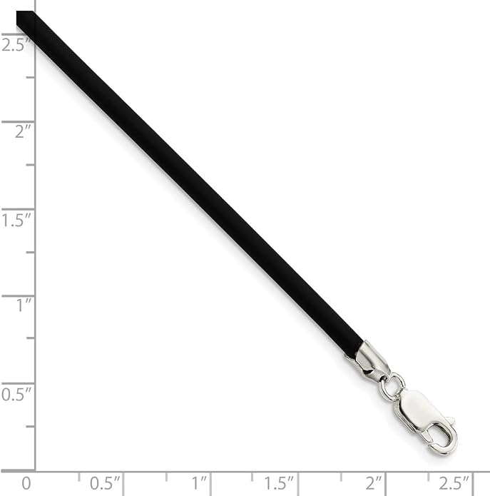 925 Sterling Silver 3mm Black Rubber Cord Chain Necklace 16" to 20"