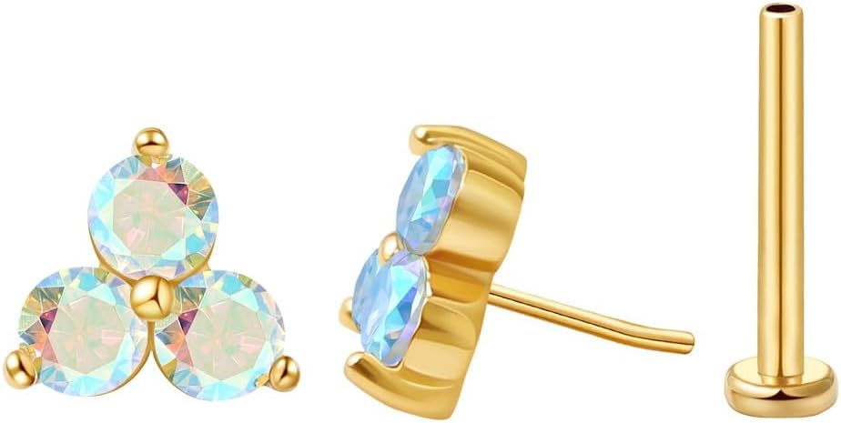 FANSING Cartilage Earring Tragus Stud Trio CZ Stone Flat Back Earring for Helix Conch Threadless Push Pin Labret Stud