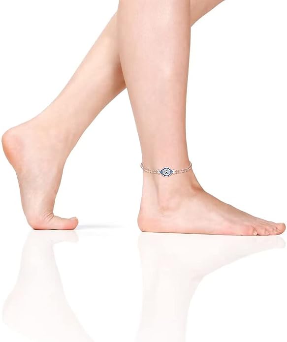 Fenthring Evil Eye Anklet Sterling Silver Protection Turkish Blue Eyes Ankle Bracelets Anklets for Women Chain Jewelry