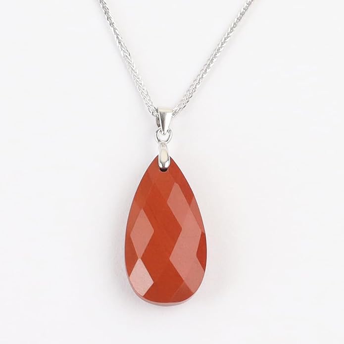 iSTONE 925 Sterling Silver Natural Crytral for Womens Pendant Necklace, Gemstone Birthstone with 17.8" Silver Chain Ladies