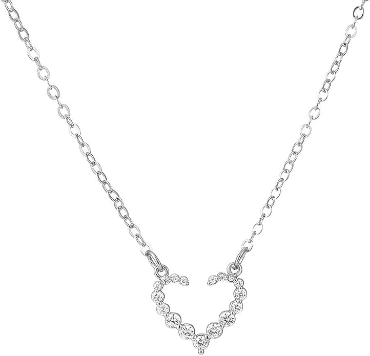Open Heart Pendant Necklace Minimalist Silver Chain Cute Small Love Symbol Choker Necklace for Women Dainty Love Trendy Jewelry