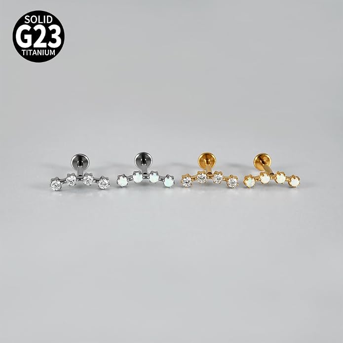 2PCS G23 Titanium Fire Opal CZ Labret Stud Piercing Cartilage Helix Tragus Climber Earrings for Men Women Lip Monroe Body Piercing Jewelry