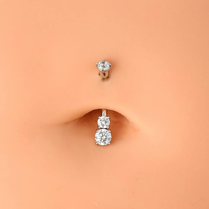 OUFER 14K Solid Gold Belly Navel Button Ring Clear 5A Cubic Zirconia Design Belly Rings Piercing Jewelry