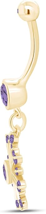 AFFY Snowflake Belly Button Ring for Women Simulated Birthstone, Round Cut Gemstone in 14K Gold Over 925 Sterling Silver, Navel Barbell Piercing Jewelry for Her