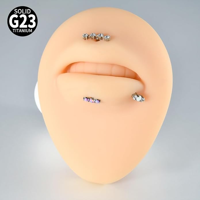 2PCS G23 Titanium Fire Opal CZ Labret Stud Piercing Cartilage Helix Tragus Climber Earrings for Men Women Lip Monroe Body Piercing Jewelry