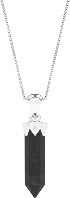 Hexagonal Shape Natural Gemstone Pendant Necklace for Women, Birthstone Jewelry Gifts for Her Birthday, Anniversary, Graduation (15x3.5mm, Bezel-Set)