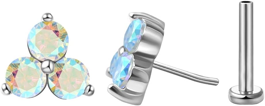 FANSING Cartilage Earring Tragus Stud Trio CZ Stone Flat Back Earring for Helix Conch Threadless Push Pin Labret Stud
