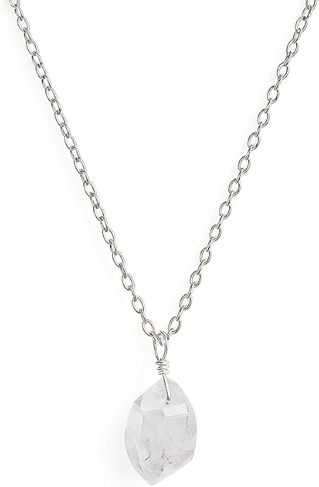 Raw Birthstone Crystal Necklace for Women, Hypoallergenic 925 Sterling Silver Pendant, Adjustable 16+2" Silver Chain, Light Natural Gemstone Jewelry for Everyday Wear & Gift for her & him