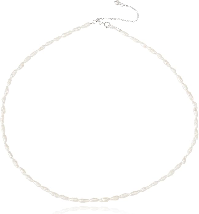 JaruJaru 925 Sterling Silver Mini Keshi Pearl Necklace – 2-3mm Tiny White Freshwater Pearls, Adjustable Chain (40-45cm), Dainty Layering Necklace for Women